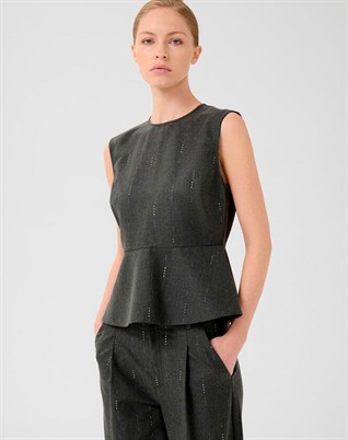 GZAdira Peplum Top - Dark Grey Melange